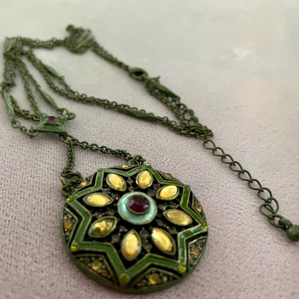 Vintage-Style Enamel, Rhinestone & Chain Necklace